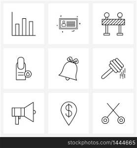 Set of 9 Line Icon Signs and Symbols of ringing, bell, construction, glitter, cosmetics Vector Illustration