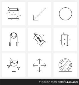 Set of 9 Line Icon Signs and Symbols of sale, jumping, circle, skipping, jumping rope Vector Illustration