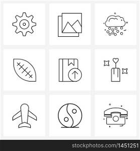 Set of 9 Line Icon Signs and Symbols of textbook, book, cloud, sport, ball Vector Illustration
