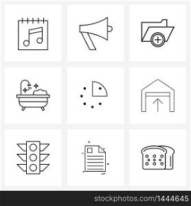 Set of 9 Line Icon Signs and Symbols of three, clean, speaker, bathroom, document Vector Illustration