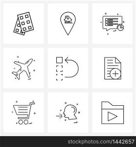Set of 9 Line Icon Signs and Symbols of top, move, messages, land, fly Vector Illustration