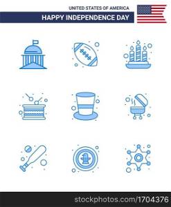 Set of 9 Modern Blues pack on USA Independence Day american  independence  american ball  holiday  day Editable USA Day Vector Design Elements