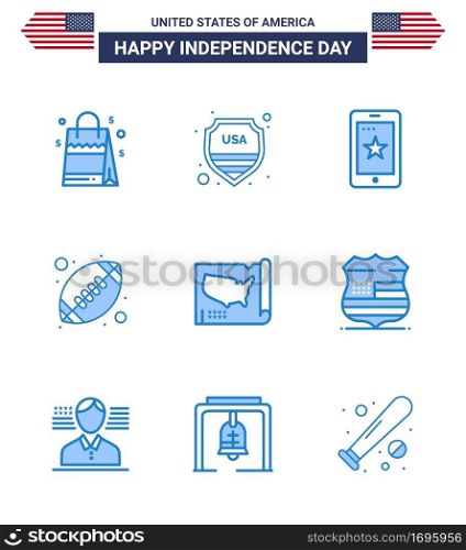 Set of 9 Modern Blues pack on USA Independence Day states; american ball; mobile; sports; ball Editable USA Day Vector Design Elements