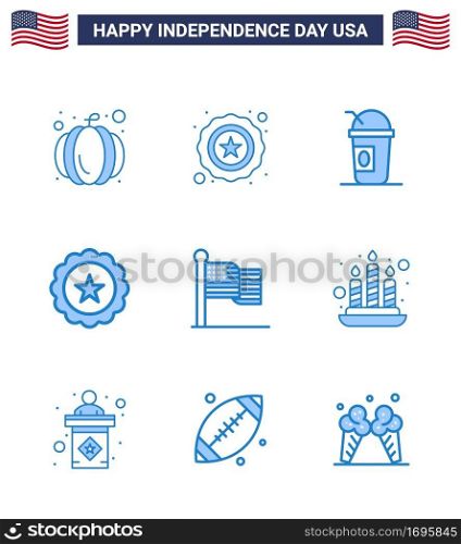 Set of 9 Modern Blues pack on USA Independence Day usa; flag; limonade; american; sign Editable USA Day Vector Design Elements