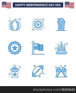 Set of 9 Modern Blues pack on USA Independence Day usa; flag; limonade; american; sign Editable USA Day Vector Design Elements