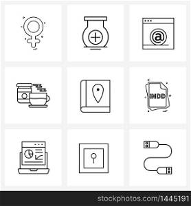 Set of 9 Modern Line Icons of close, drink, at, hot drink, tea Vector Illustration