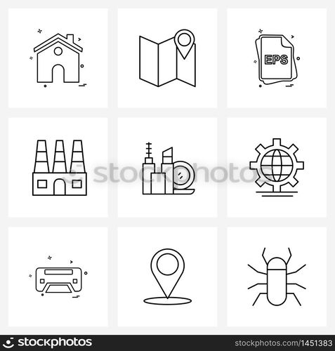 Set of 9 Modern Line Icons of cosmetics product, industry, file, factory, esp. Vector Illustration