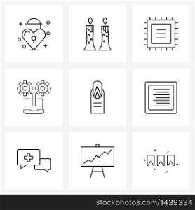 Set of 9 Modern Line Icons of design, settings, cpu, laptop, gear Vector Illustration