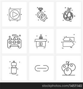 Set of 9 Modern Line Icons of desk, avatar, world, controller, gaming Vector Illustration