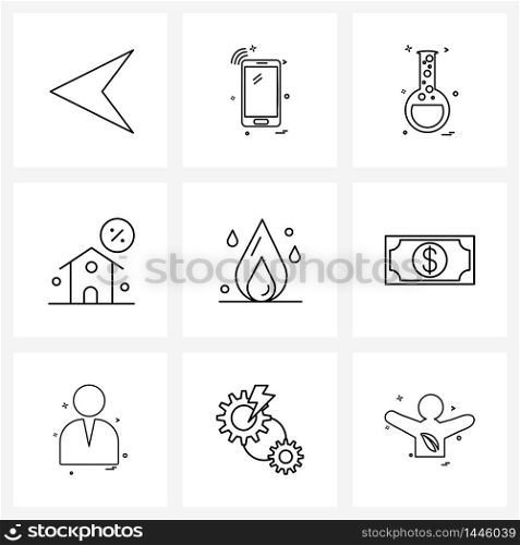 Set of 9 Modern Line Icons of eco, percent, chemistry, house, discount Vector Illustration