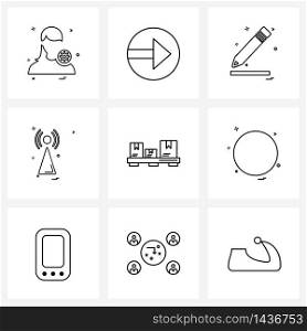 Set of 9 Modern Line Icons of files, internet, right, wife, writing Vector Illustration