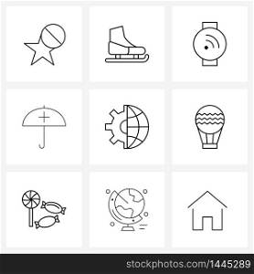 Set of 9 Modern Line Icons of gear, medical insurance, smart watch, medical care, health care Vector Illustration