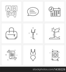 Set of 9 Modern Line Icons of home, suitcase, calendar, streamline, bag Vector Illustration