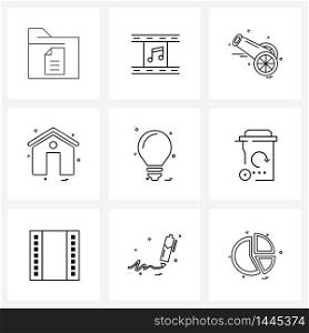 Set of 9 Modern Line Icons of idea, house, religion, home, house Vector Illustration