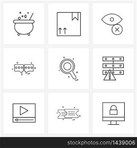 Set of 9 Modern Line Icons of searching, search, iris, conversation, chat Vector Illustration