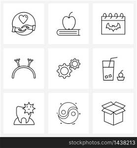 Set of 9 Modern Line Icons of setting, festival, study, Christmas, horns Vector Illustration