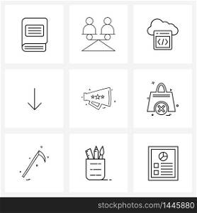 Set of 9 Modern Line Icons of store, volume, cloud, vole, speaker Vector Illustration