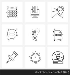 Set of 9 Modern Line Icons of temperature, conversation, map, sms, chat Vector Illustration