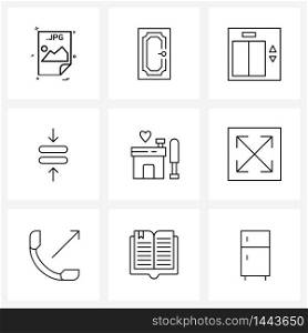 Set of 9 Modern Line Icons of user, interaction, wood, compress, lift Vector Illustration