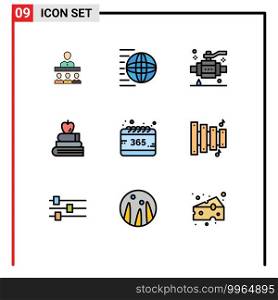 Set of 9 Modern UI Icons Symbols Signs for all, education, transport, books, valve Editable Vector Design Elements