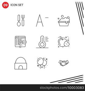 Set of 9 Modern UI Icons Symbols Signs for apple, thermometer, washing, medical, window Editable Vector Design Elements