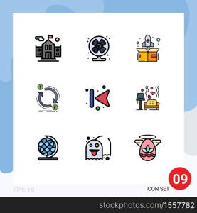 Set of 9 Modern UI Icons Symbols Signs for back, arrows, start, convert, finance Editable Vector Design Elements