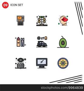 Set of 9 Modern UI Icons Symbols Signs for beauty, heart, fund, head, emotions Editable Vector Design Elements