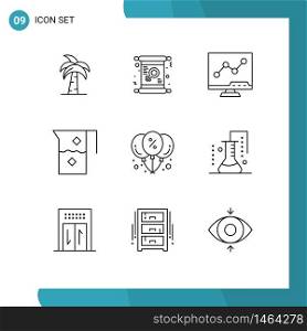 Set of 9 Modern UI Icons Symbols Signs for beverage, screen, day, lcd, analytic Editable Vector Design Elements