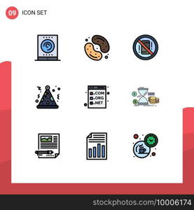 Set of 9 Modern UI Icons Symbols Signs for browser, party, jelly been, hat, off Editable Vector Design Elements