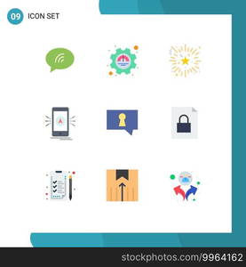 Set of 9 Modern UI Icons Symbols Signs for bubble, gps, event, c&ing, navigation Editable Vector Design Elements