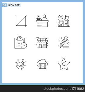 Set of 9 Modern UI Icons Symbols Signs for business, shop, bottles, market store, todo Editable Vector Design Elements