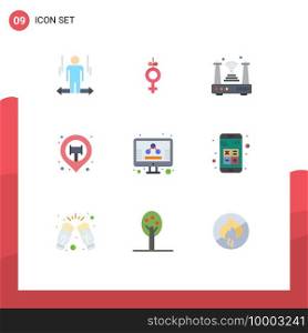 Set of 9 Modern UI Icons Symbols Signs for business, sticky, internet, map, wifi Editable Vector Design Elements