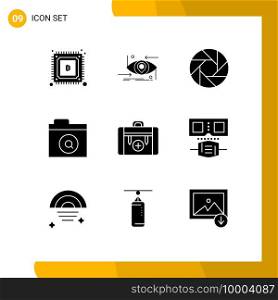 Set of 9 Modern UI Icons Symbols Signs for c&ing, find, technology, folder, photo Editable Vector Design Elements