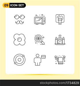 Set of 9 Modern UI Icons Symbols Signs for candle, eye, tuch, design, kitchen Editable Vector Design Elements