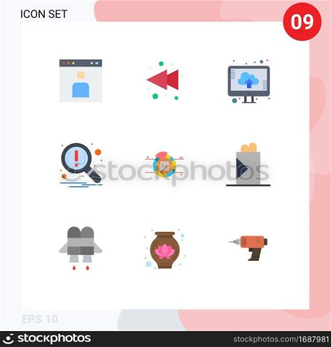 Set of 9 Modern UI Icons Symbols Signs for chart, search, cloud, notification, find Editable Vector Design Elements