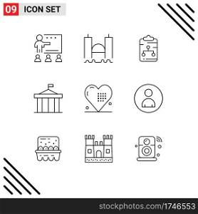 Set of 9 Modern UI Icons Symbols Signs for columns, acropolis, industrial, paper, network Editable Vector Design Elements