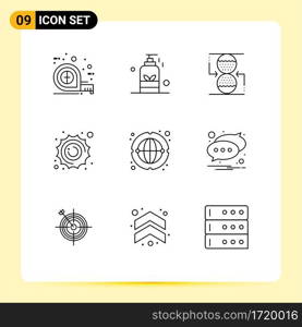 Set of 9 Modern UI Icons Symbols Signs for communication, planet, yoga, astronomy, sandclock Editable Vector Design Elements