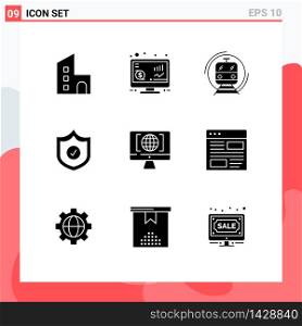 Set of 9 Modern UI Icons Symbols Signs for computer, security, money, protection, public Editable Vector Design Elements