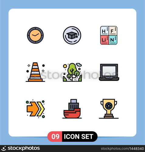 Set of 9 Modern UI Icons Symbols Signs for computer, tree, table, plant, tools Editable Vector Design Elements