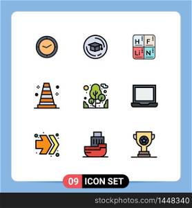 Set of 9 Modern UI Icons Symbols Signs for computer, tree, table, plant, tools Editable Vector Design Elements