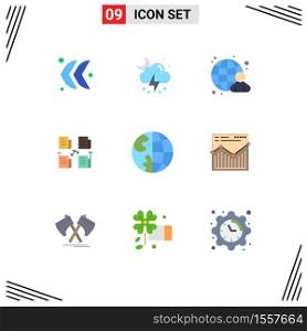 Set of 9 Modern UI Icons Symbols Signs for contact, privacy, globe, data, file Editable Vector Design Elements