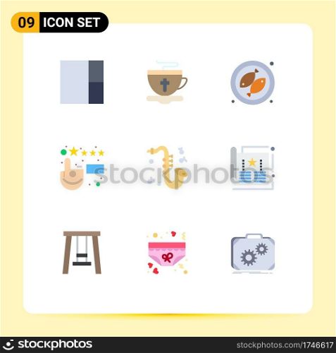 Set of 9 Modern UI Icons Symbols Signs for cover, ads, meet, saxophone, instrument Editable Vector Design Elements