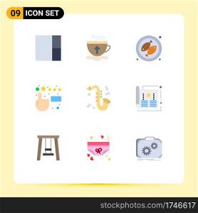 Set of 9 Modern UI Icons Symbols Signs for cover, ads, meet, saxophone, instrument Editable Vector Design Elements