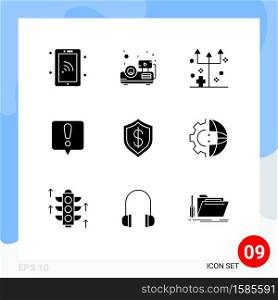 Set of 9 Modern UI Icons Symbols Signs for cyber, artificial, frightening, exclamation mark, chat error Editable Vector Design Elements
