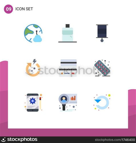 Set of 9 Modern UI Icons Symbols Signs for debit, card, child, world, power Editable Vector Design Elements