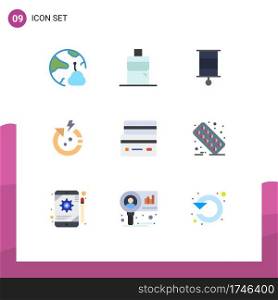 Set of 9 Modern UI Icons Symbols Signs for debit, card, child, world, power Editable Vector Design Elements