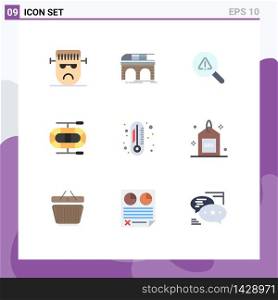 Set of 9 Modern UI Icons Symbols Signs for degree, dinghy, train, boat, view Editable Vector Design Elements