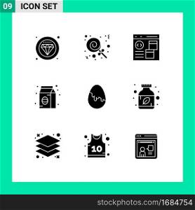 Set of 9 Modern UI Icons Symbols Signs for easter, pack, browser, food, bean Editable Vector Design Elements