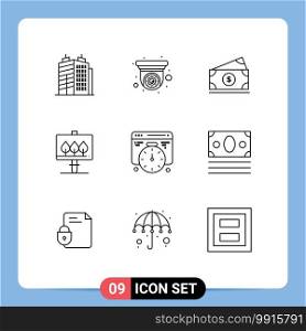 Set of 9 Modern UI Icons Symbols Signs for ecommerce, web, money, development, sign Editable Vector Design Elements