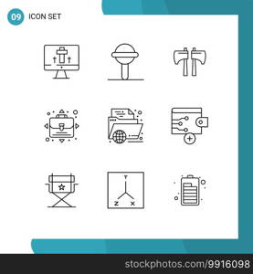 Set of 9 Modern UI Icons Symbols Signs for education, e, axe, person, growth Editable Vector Design Elements